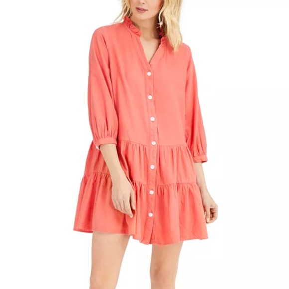 Tommy Hilfiger Ruffled Button-Down Dress (Coral) - Picture 1 of 5